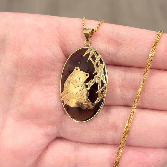 Vintage 14K Panda Smoky Quartz Pendant - Picture 5 of 10